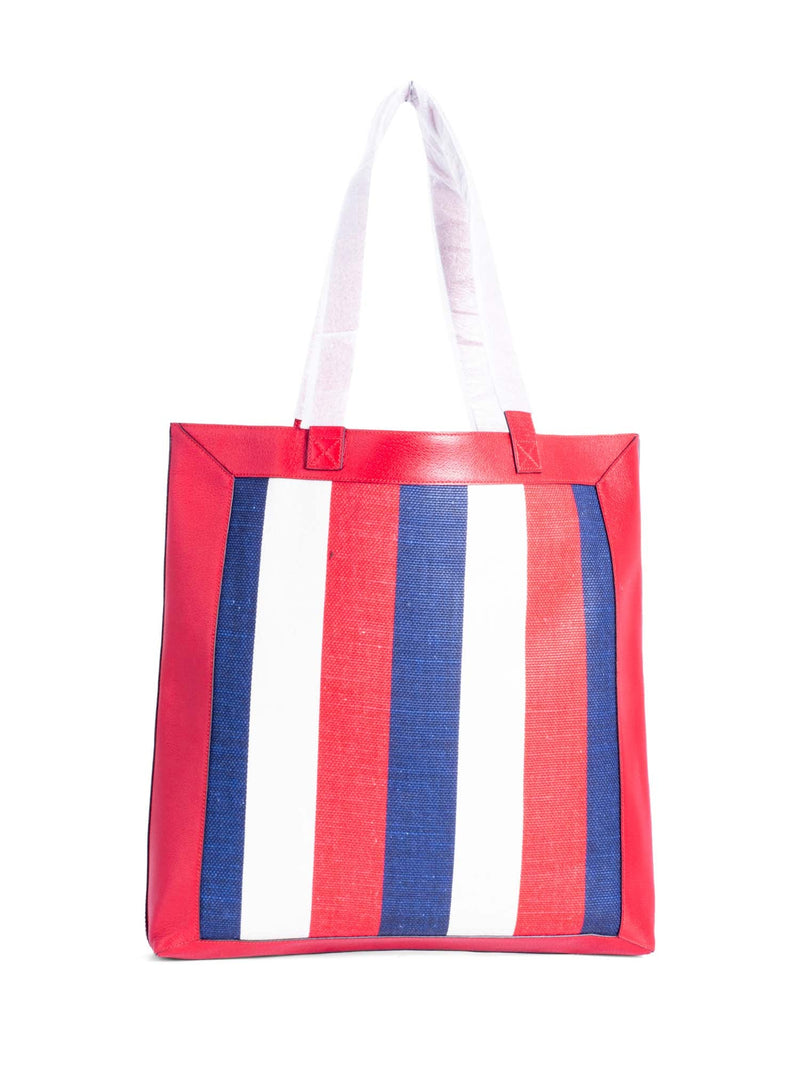 Gucci Logo Striped Leather Canvas Tote Bag Red White Blue-designer resale