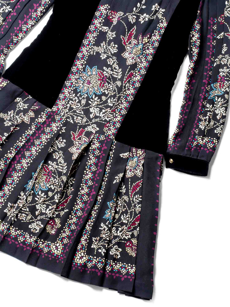 Gucci Silk Velvet Pleated Mosaic Print Dress Black-designer resale