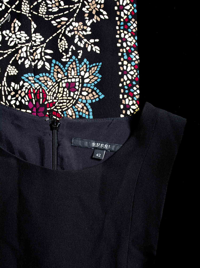 Gucci Silk Velvet Pleated Mosaic Print Dress Black-designer resale