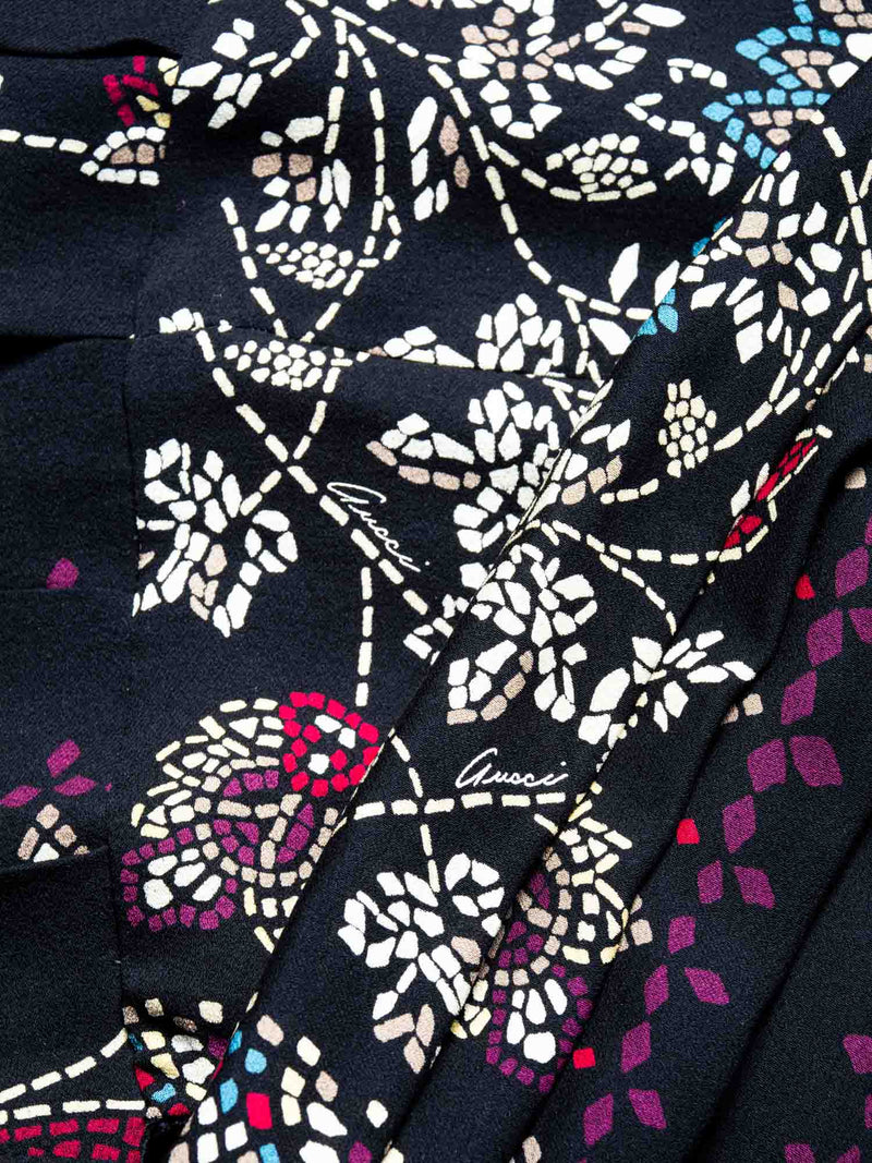 Gucci Silk Velvet Pleated Mosaic Print Dress Black-designer resale