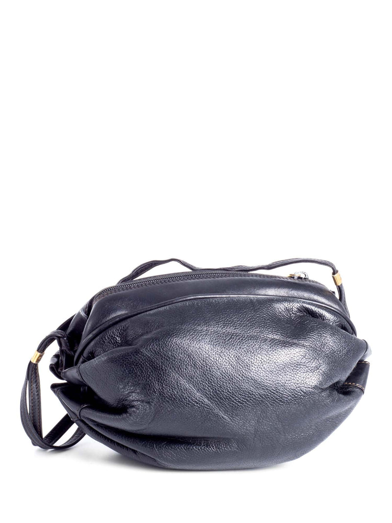 Gucci Vintage GG Logo Pebbled Leather Messenger Bag Black-designer resale