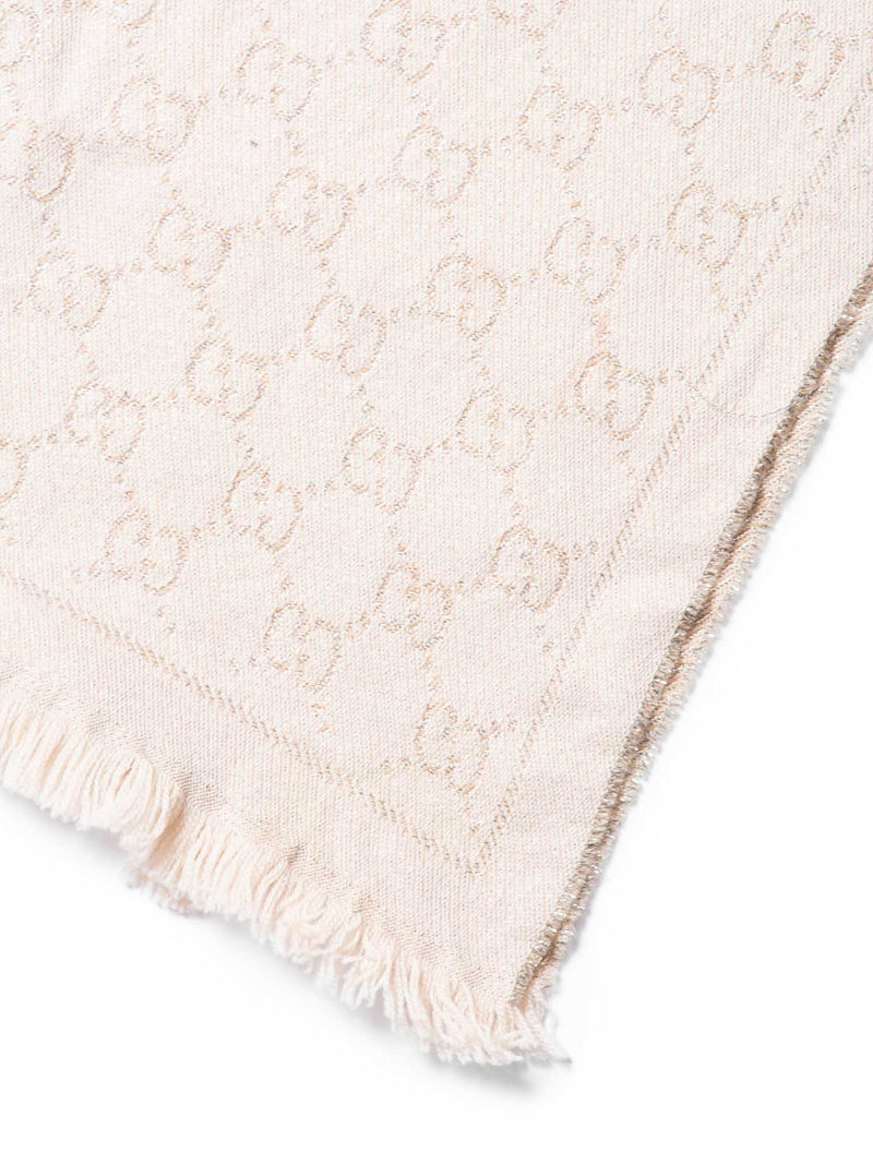 Gucci Wool GG Supreme Monogram Fringe Scarf Taupe-designer resale