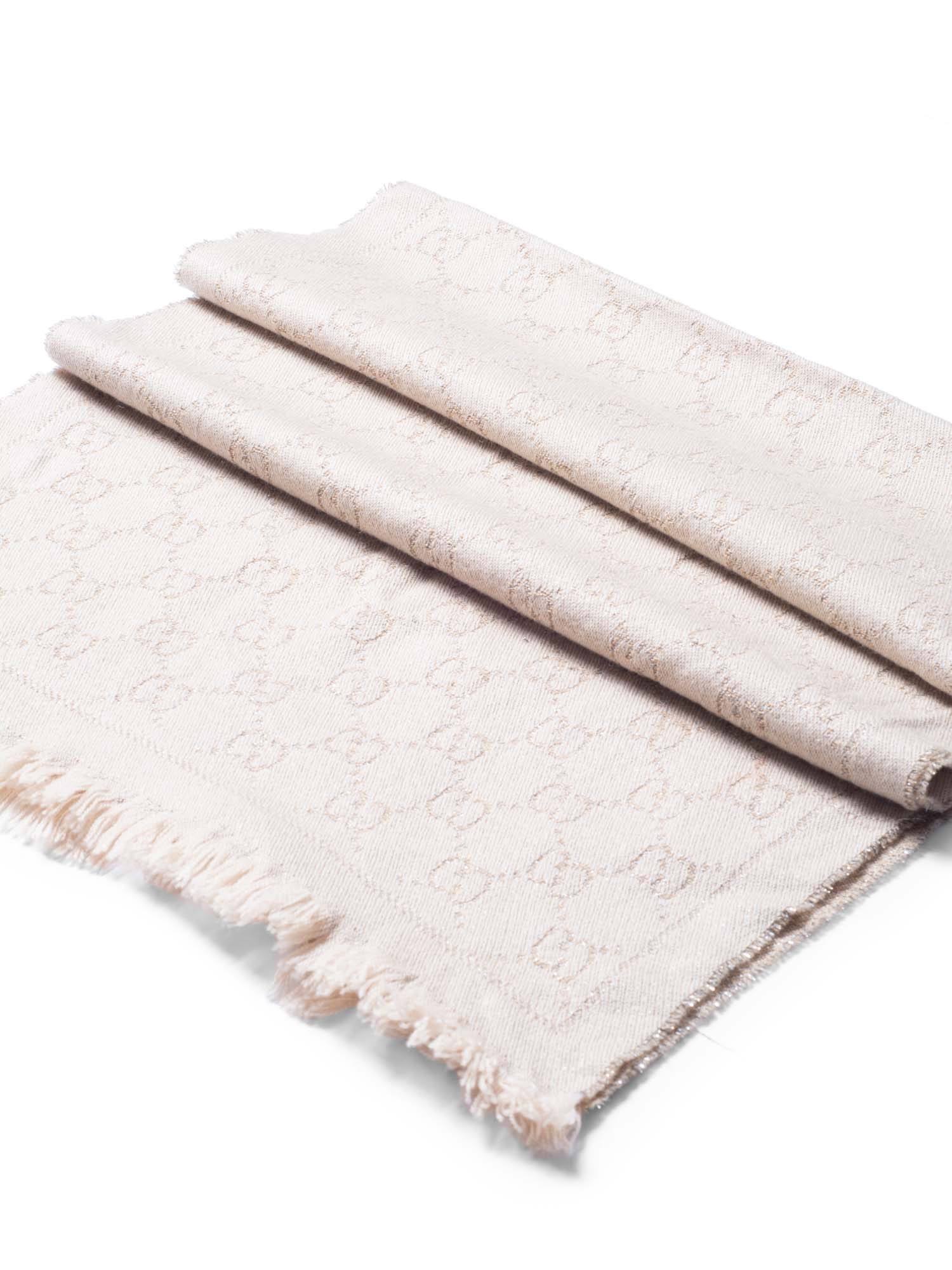 Gucci Wool GG Supreme Monogram Fringe Scarf Taupe-designer resale