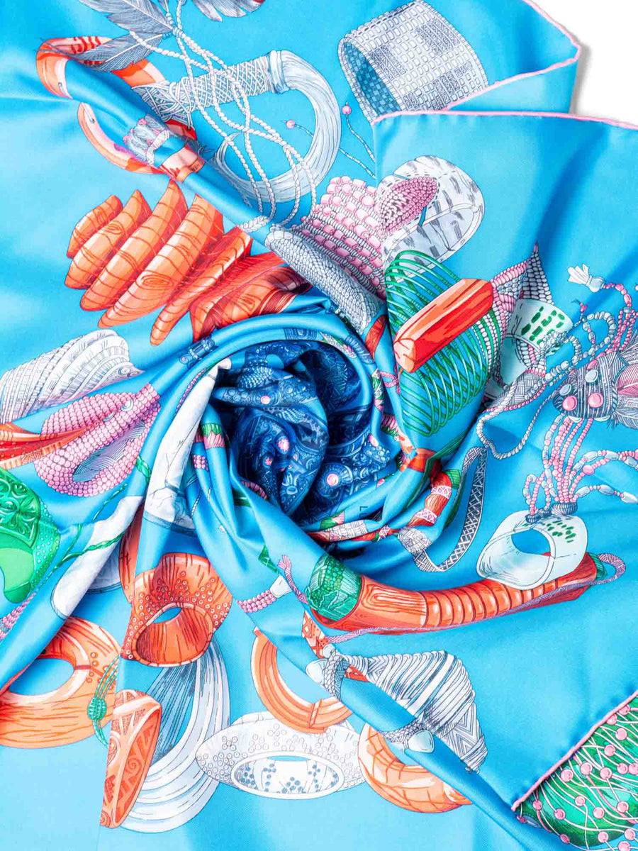 エルメス カレ90 スカーフ 光のブレスBRACELETS DE LUMIERE Hermes Bracelets de Lumiere Silk Scarf 90 Blue