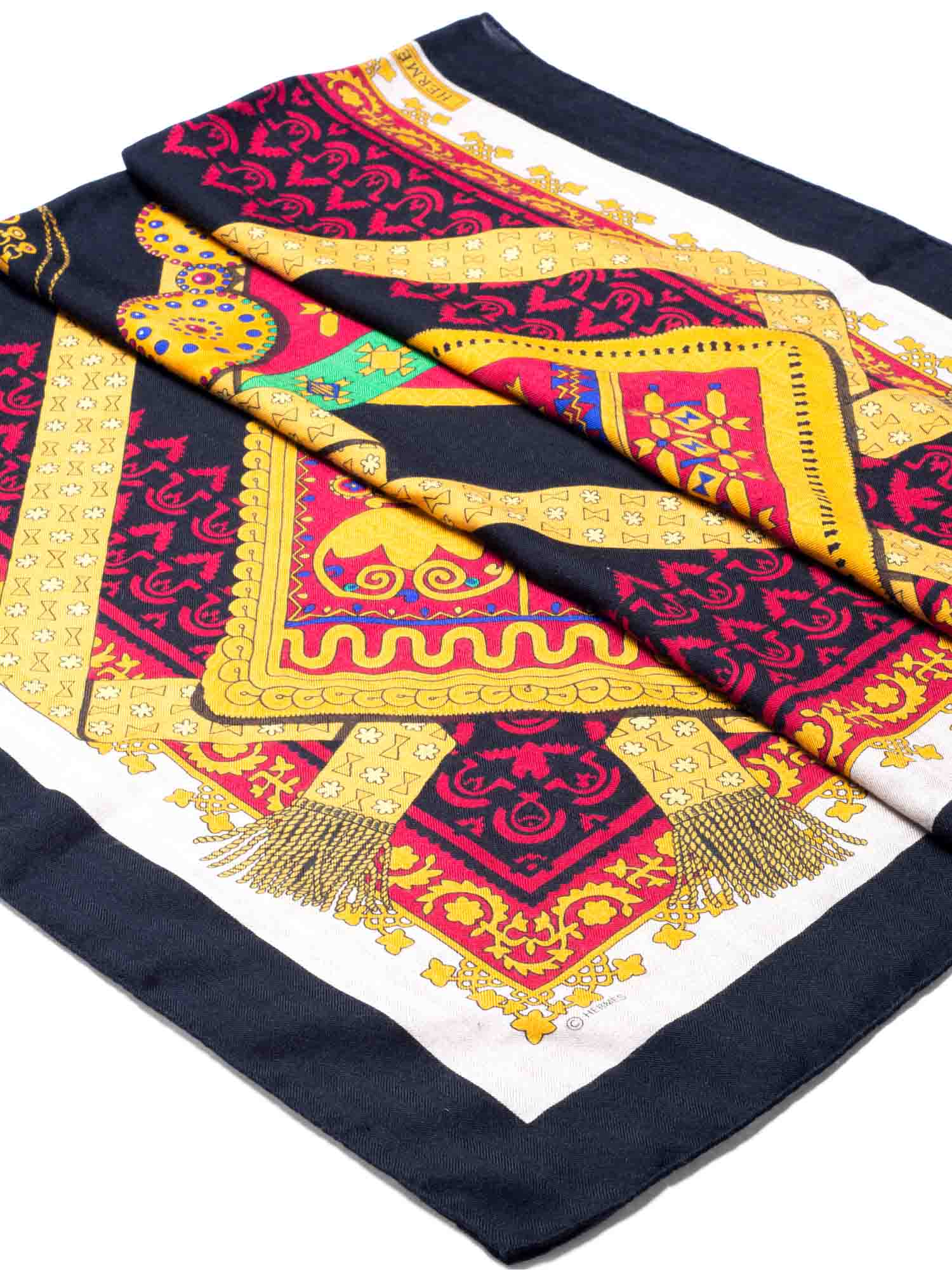 Hermes Cashmere Silk Brins D'Or Shawl 140 Black Gold-designer resale