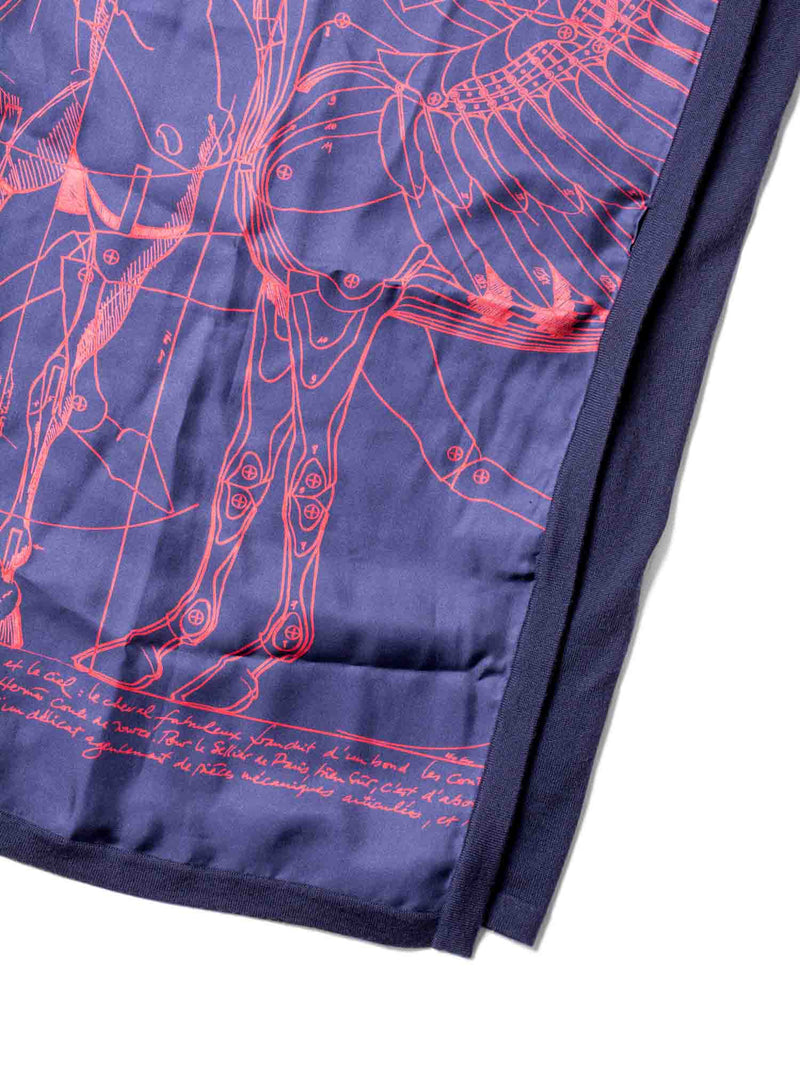 Hermes Cashmere Silk Horse Print Dress Navy Red-designer resale