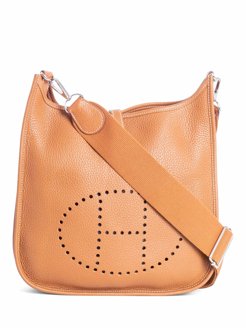 Hermes Clemence Leather Evelyne III MM Messenger Bag Gold Brown-designer resale