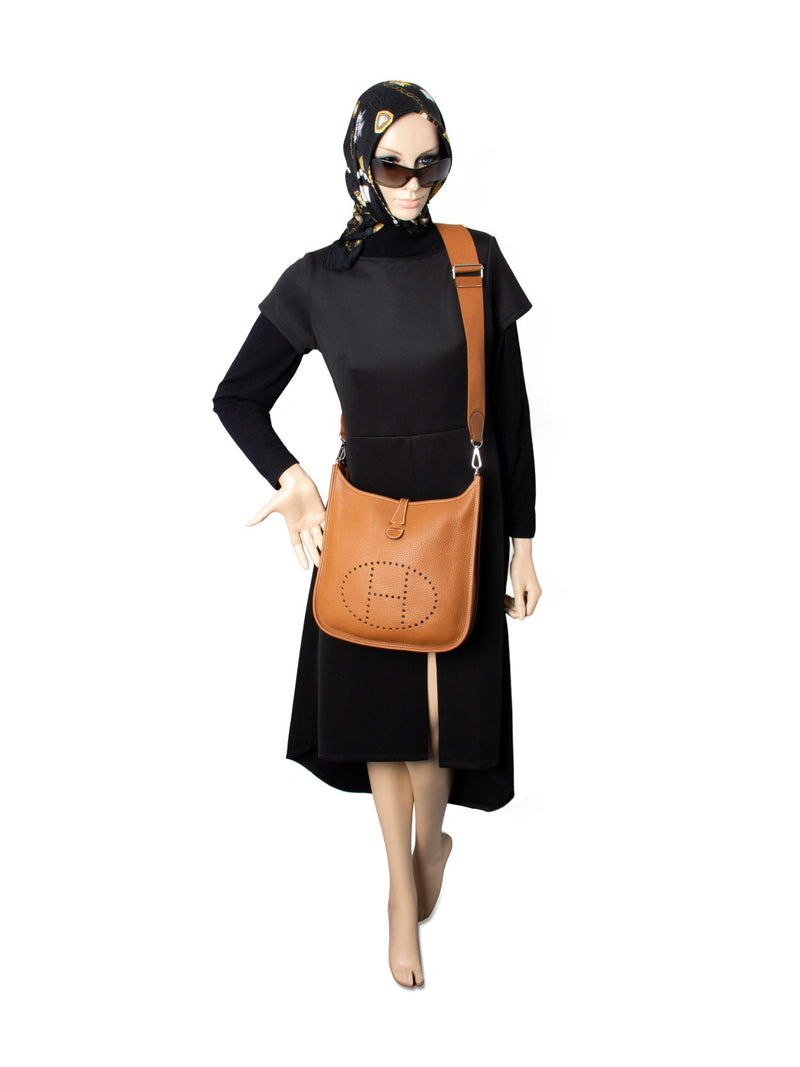Hermes Clemence Leather Evelyne III MM Messenger Bag Gold Brown-designer resale