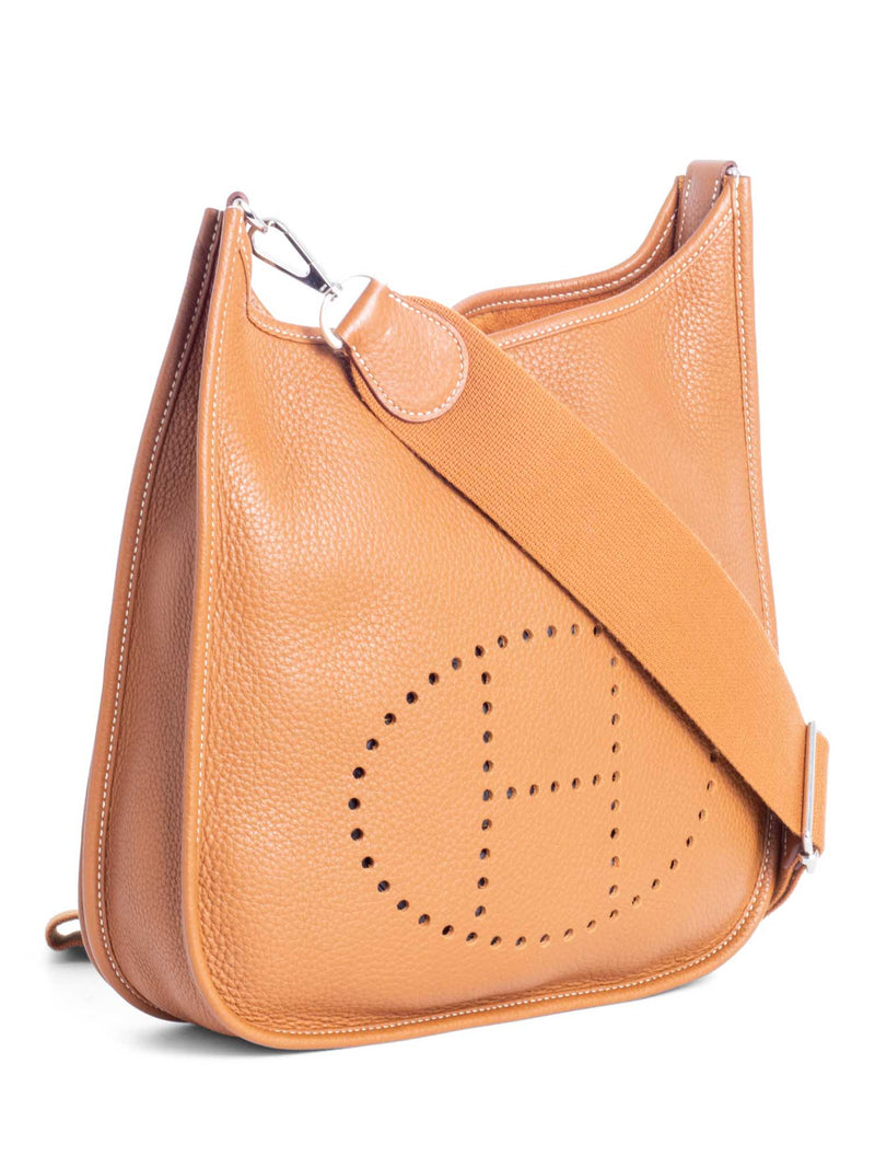 Hermes Clemence Leather Evelyne III MM Messenger Bag Gold Brown-designer resale
