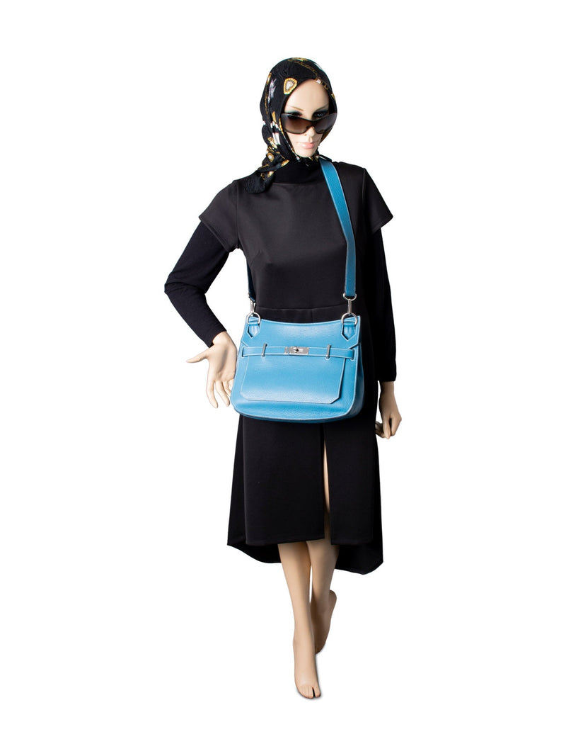 Hermes Clemence Leather Jypsiere Messenger Bag 31 Blue-designer resale
