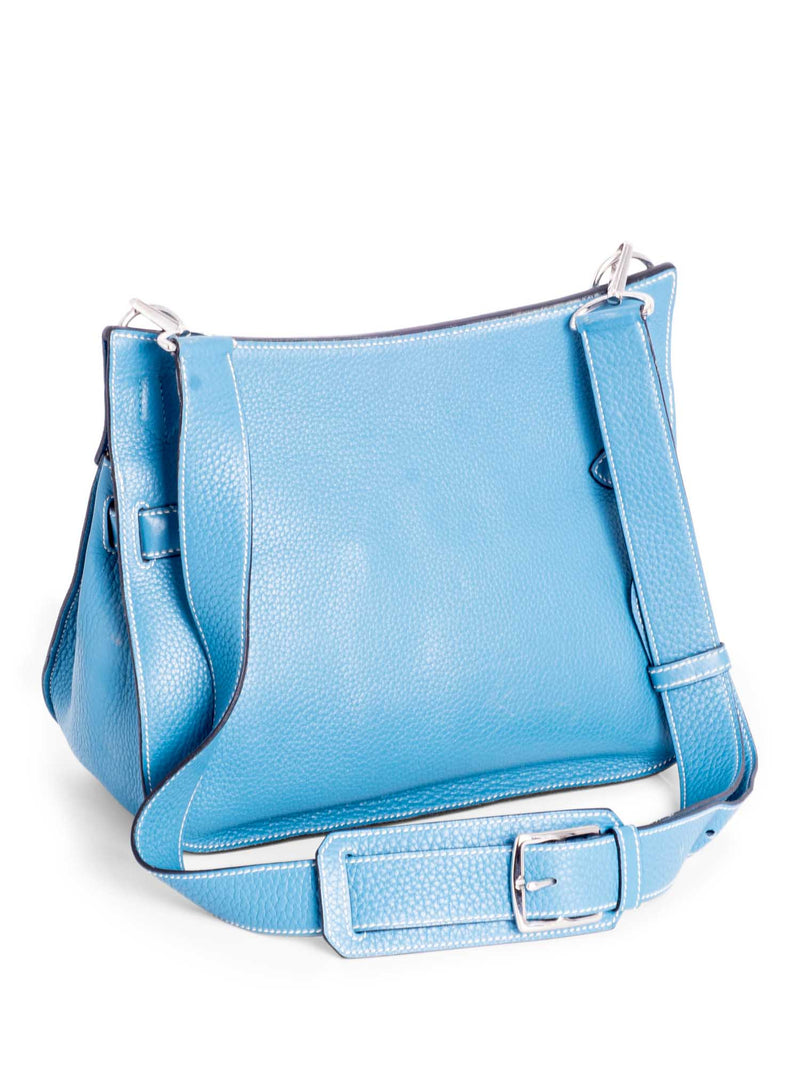 Hermes Clemence Leather Jypsiere Messenger Bag 31 Blue-designer resale