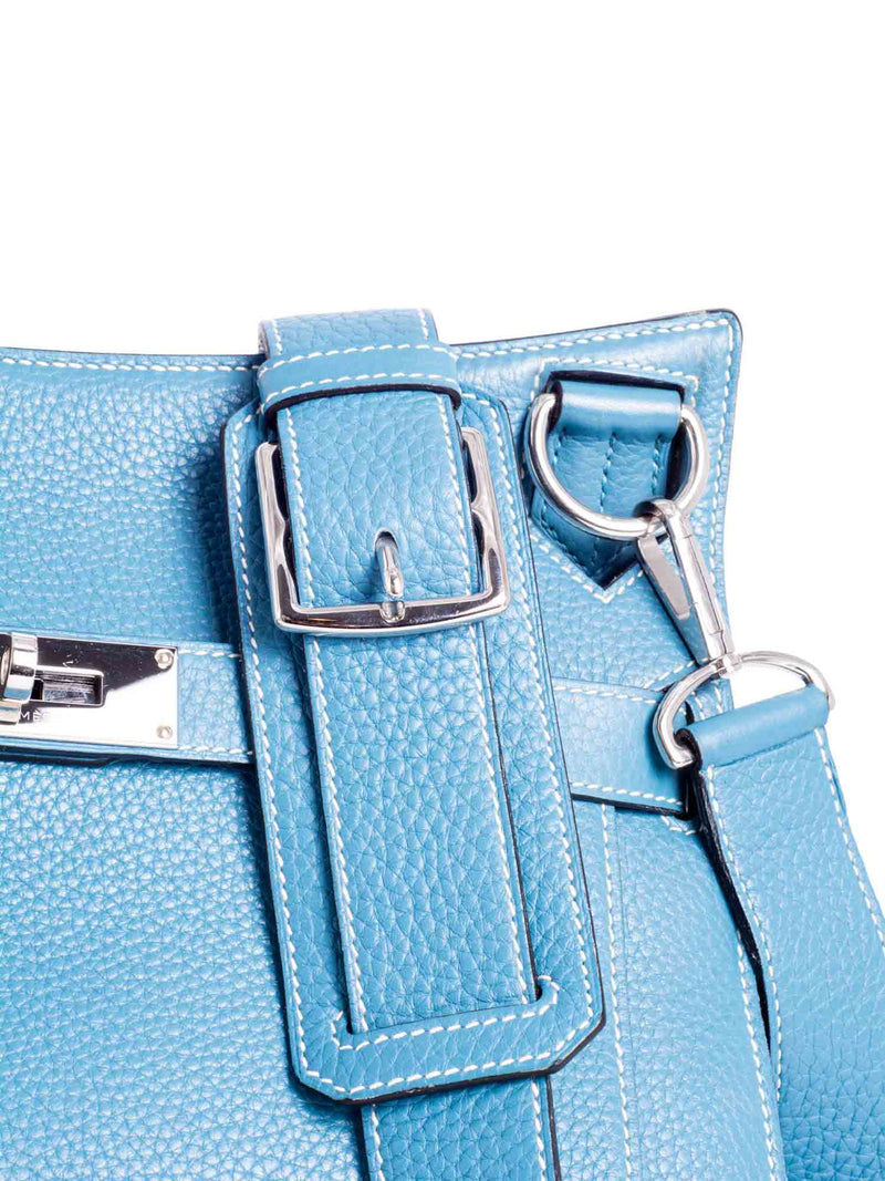 Hermes Clemence Leather Jypsiere Messenger Bag 31 Blue-designer resale