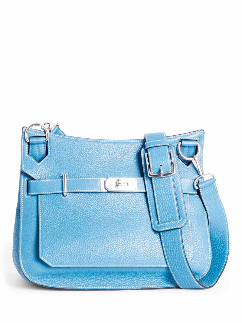 Hermes Clemence Leather Jypsiere Messenger Bag 31 Blue-designer resale