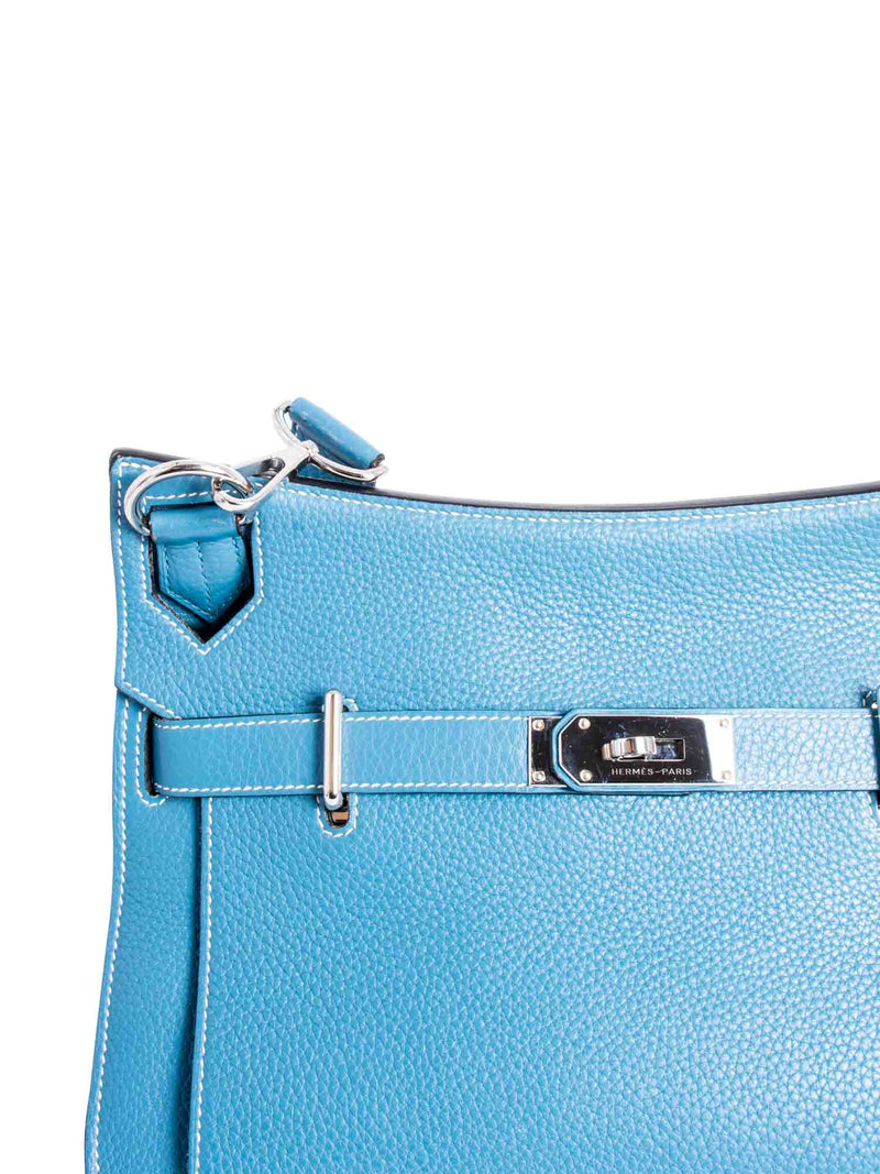 Hermes Clemence Leather Jypsiere Messenger Bag 31 Blue-designer resale