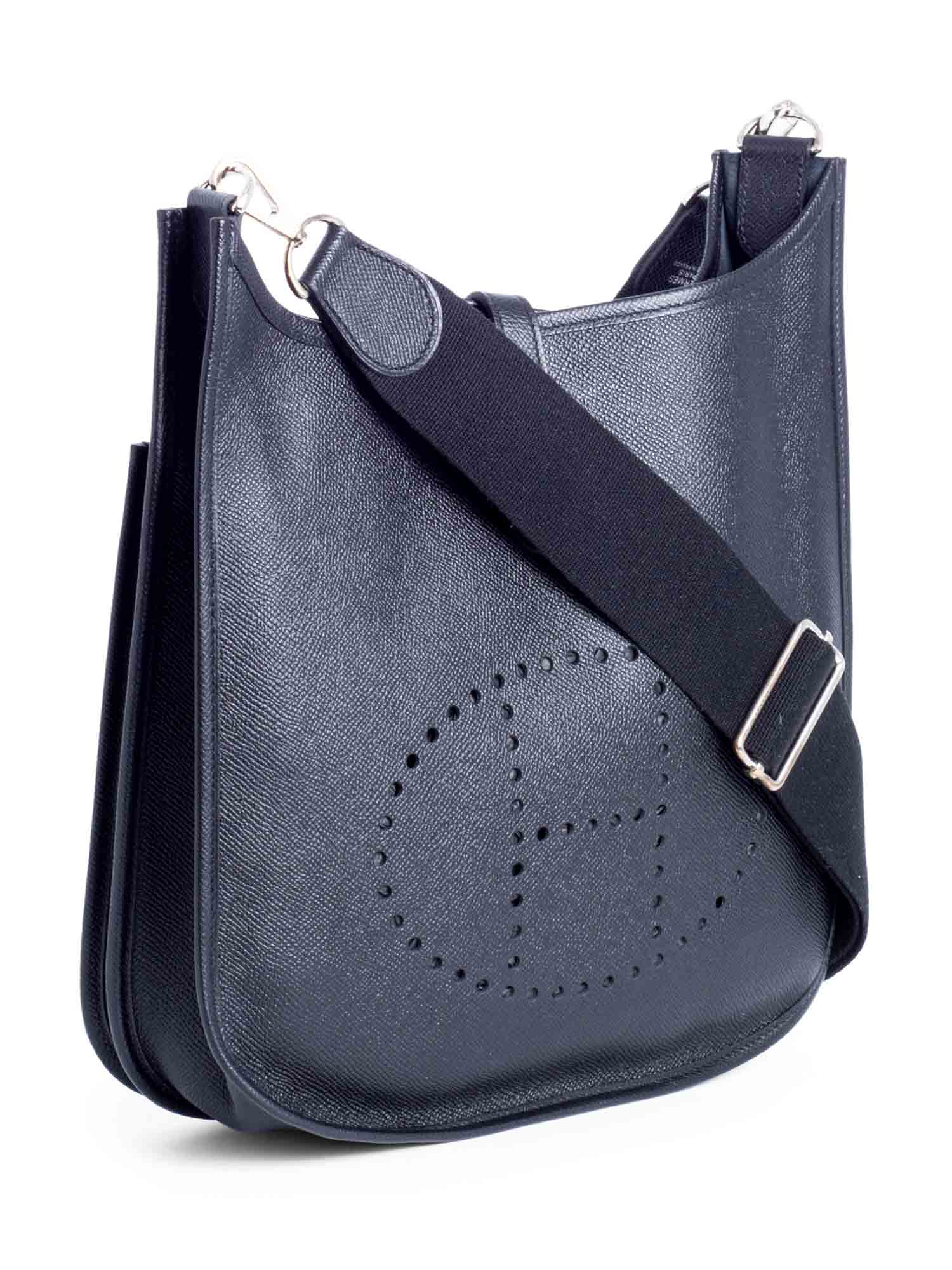 Hermes Epsom Leather Evelyne III MM Messenger Bag Black-designer resale