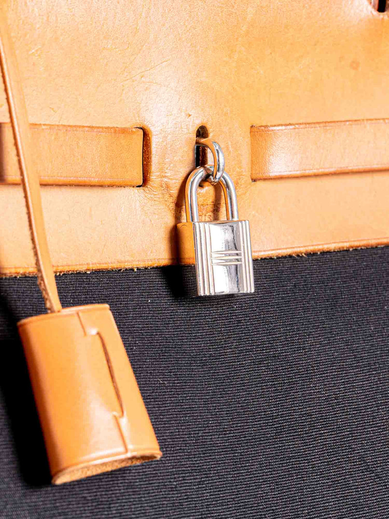 Hermes Leather Canvas Herbag Weekender 40 Black Beige-designer resale