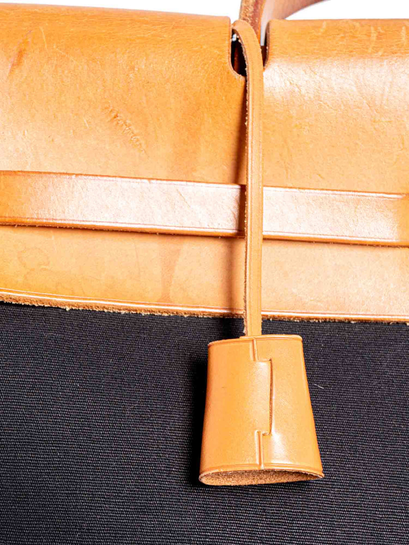 Hermes Leather Canvas Herbag Weekender 40 Black Beige-designer resale
