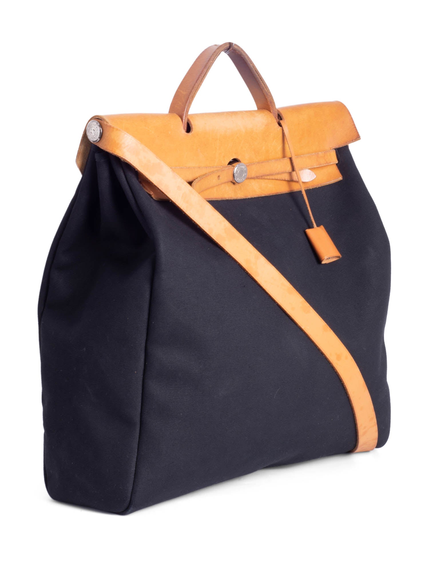 Hermes Leather Canvas Herbag Weekender 40 Black Beige-designer resale