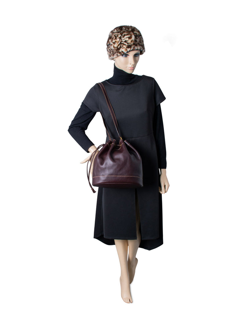 Hermes Leather Market Bucket Bag Brown-designer resale