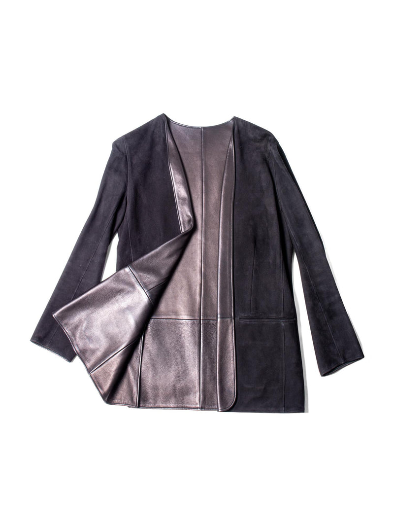 Hermes Leather Suede Reversible Jacket Black-designer resale