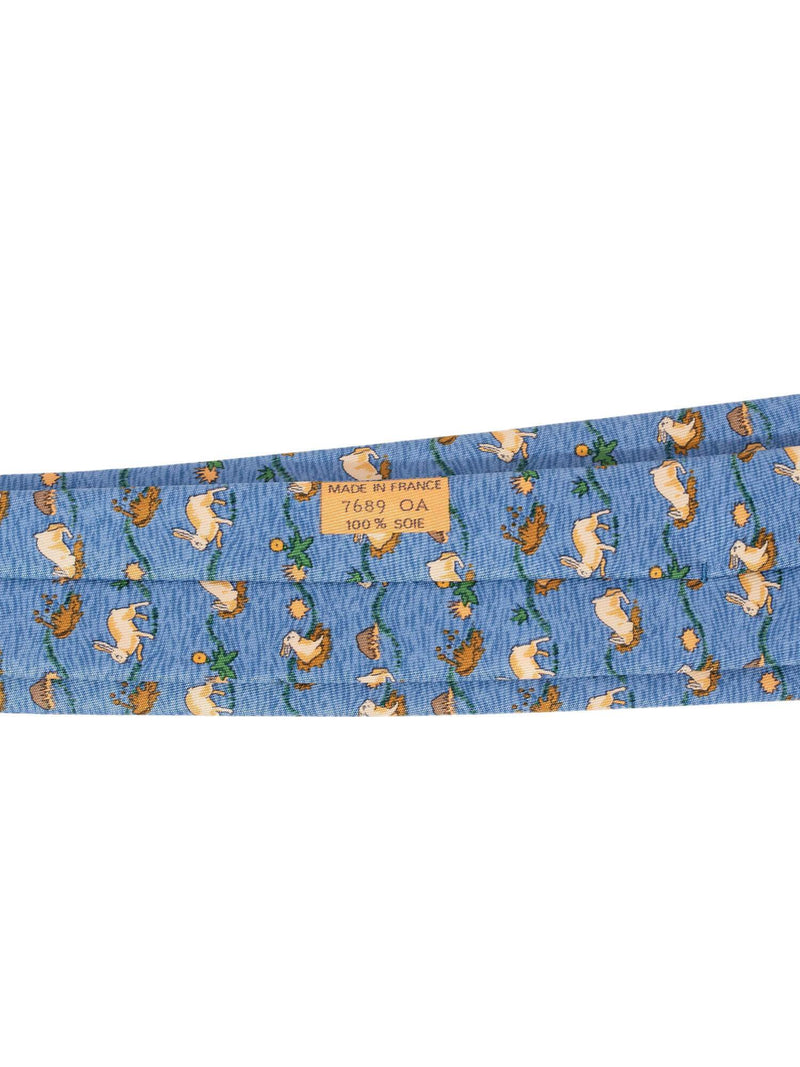 Hermes Silk Burrowing Bunny Tie Blue-designer resale