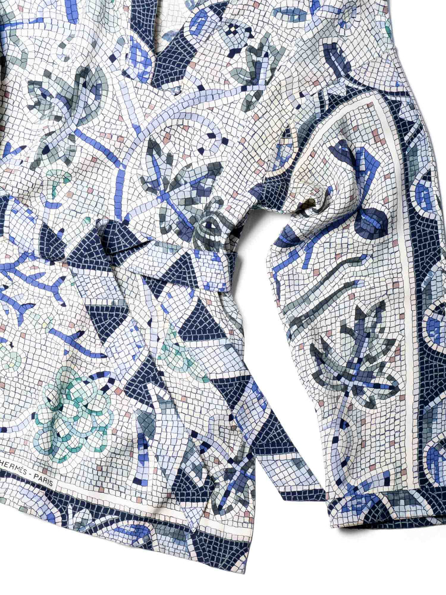 Hermes Silk Mosaic Print Belted Tunic Blue