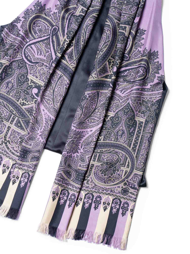 Hermes Silk Paisley Fringe Vest Purple Black-designer resale