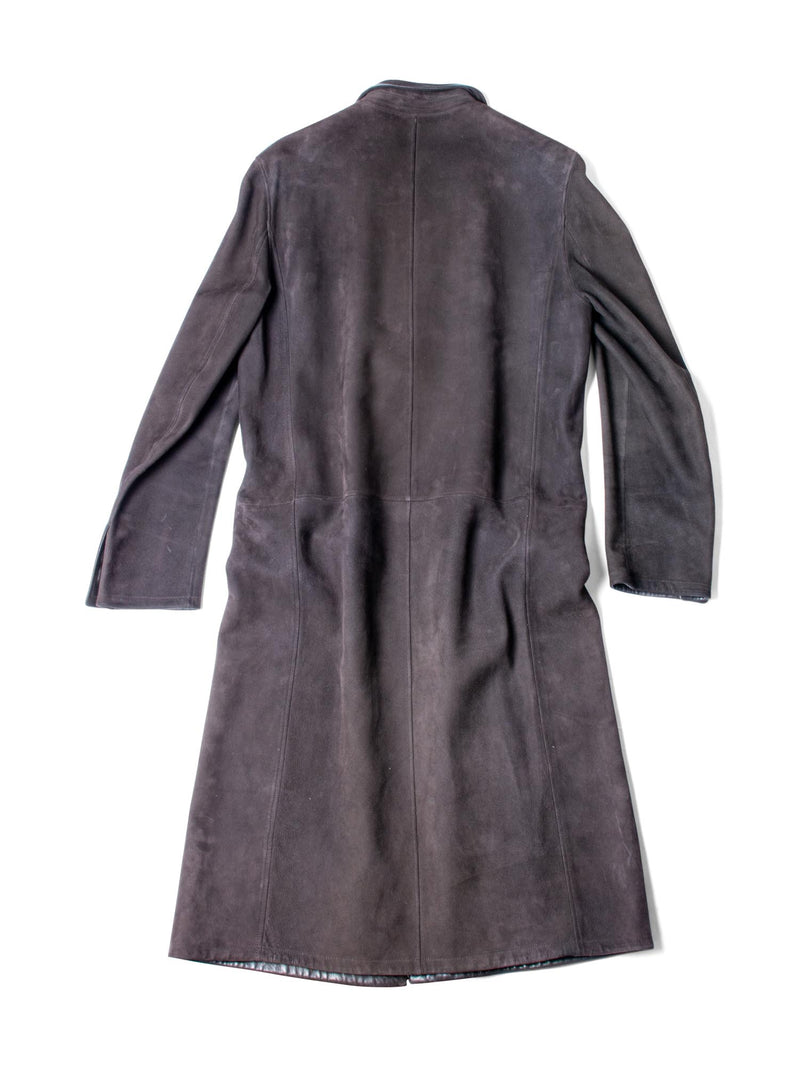 Hermes Suede Leather A-Line Fitted Coat Brown-designer resale