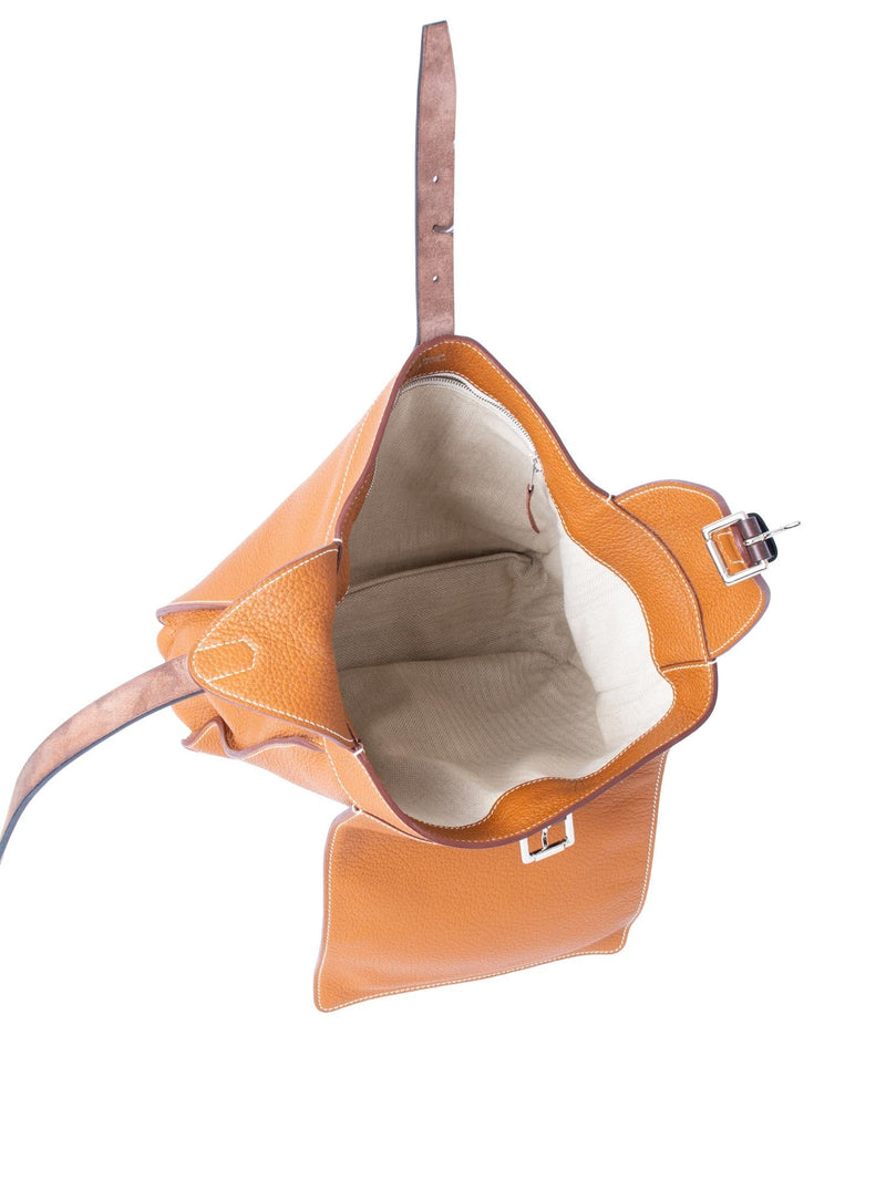 Hermes Togo Leather Hobo Bag Brown-designer resale