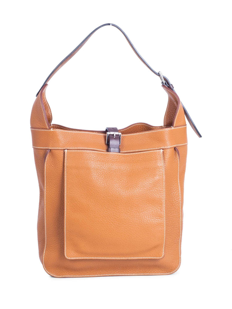 Hermes Togo Leather Hobo Bag Brown-designer resale