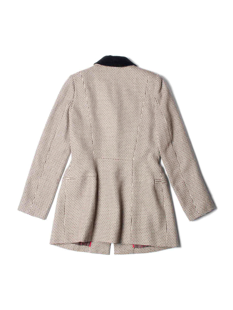 Hermes Vintage H Logo Houndstooth Fitted Equestrian Jacket Brown-designer resale