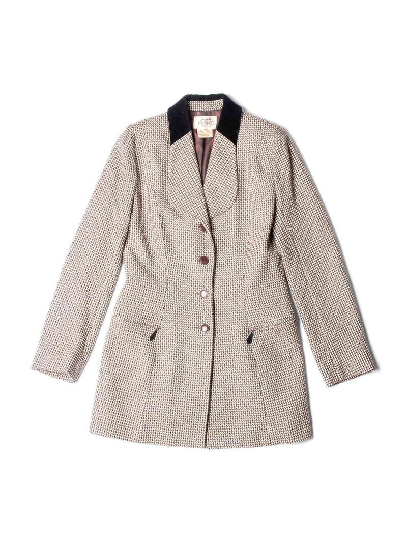 Hermes Vintage H Logo Houndstooth Fitted Equestrian Jacket Brown-designer resale