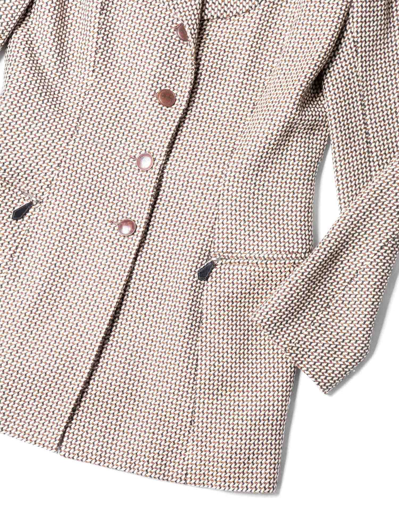 Hermes Vintage H Logo Houndstooth Fitted Equestrian Jacket Brown-designer resale