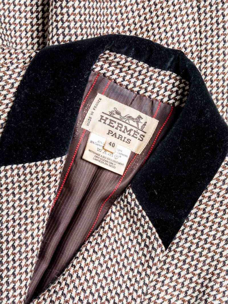 Hermes Vintage H Logo Houndstooth Fitted Equestrian Jacket Brown-designer resale