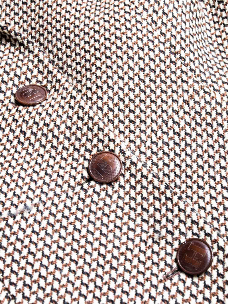 Hermes Vintage H Logo Houndstooth Fitted Equestrian Jacket Brown-designer resale