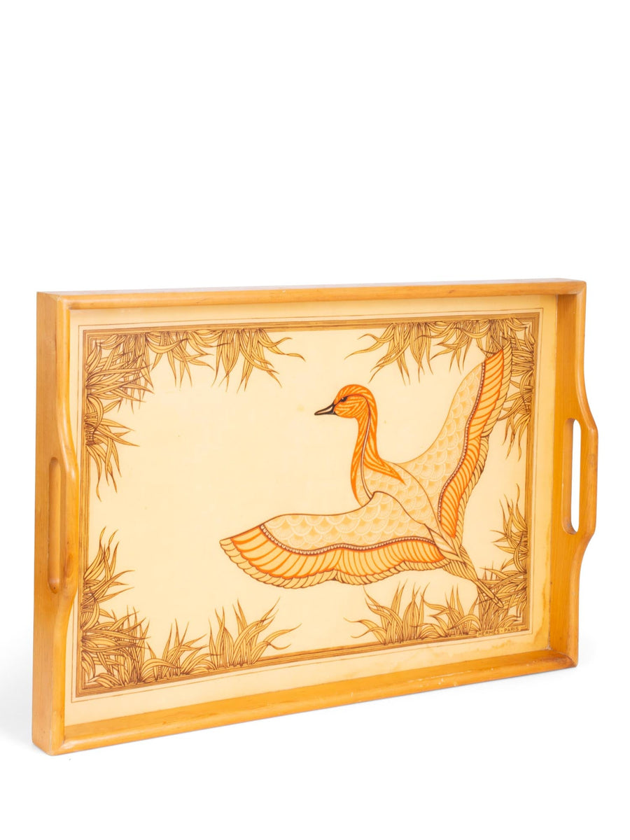 Hermes Vintage Wooden Duck Hermes Serving Tray Brown