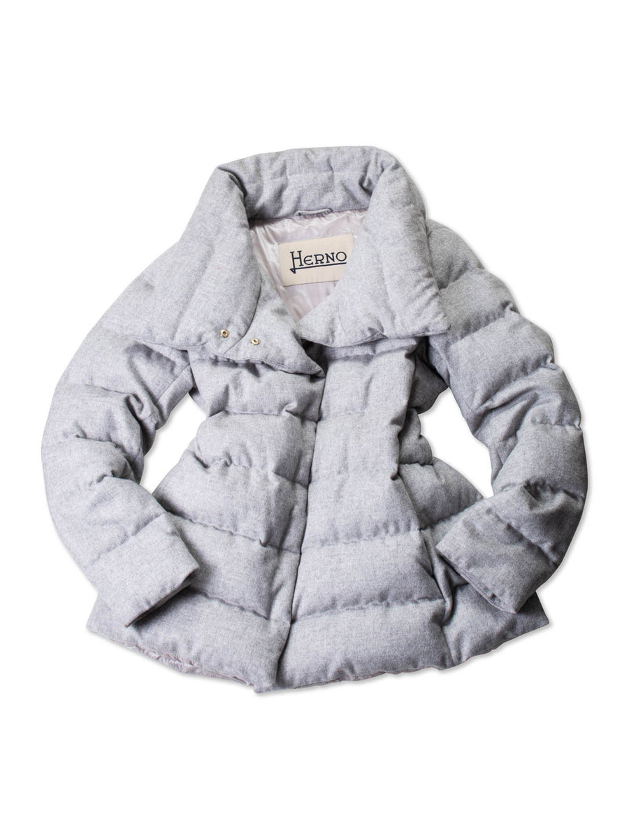 Herno Wide Neck Lightweight Goose Down Puffer Coat Grey