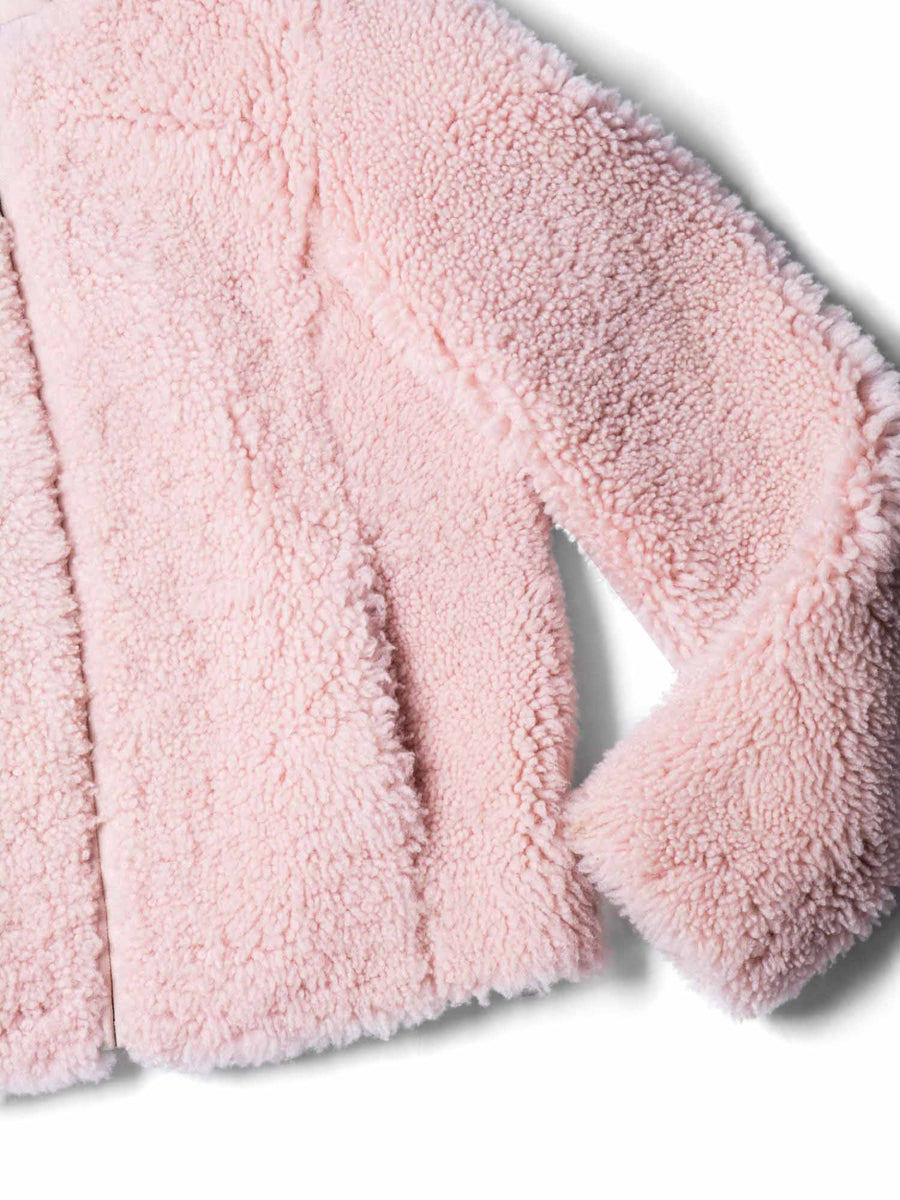 Intermix Genuine Shearling Fur Cropped Bomber Jacket Pink Intermix Genuine Shearling Fur Cropped Bomber Jacket Pink
