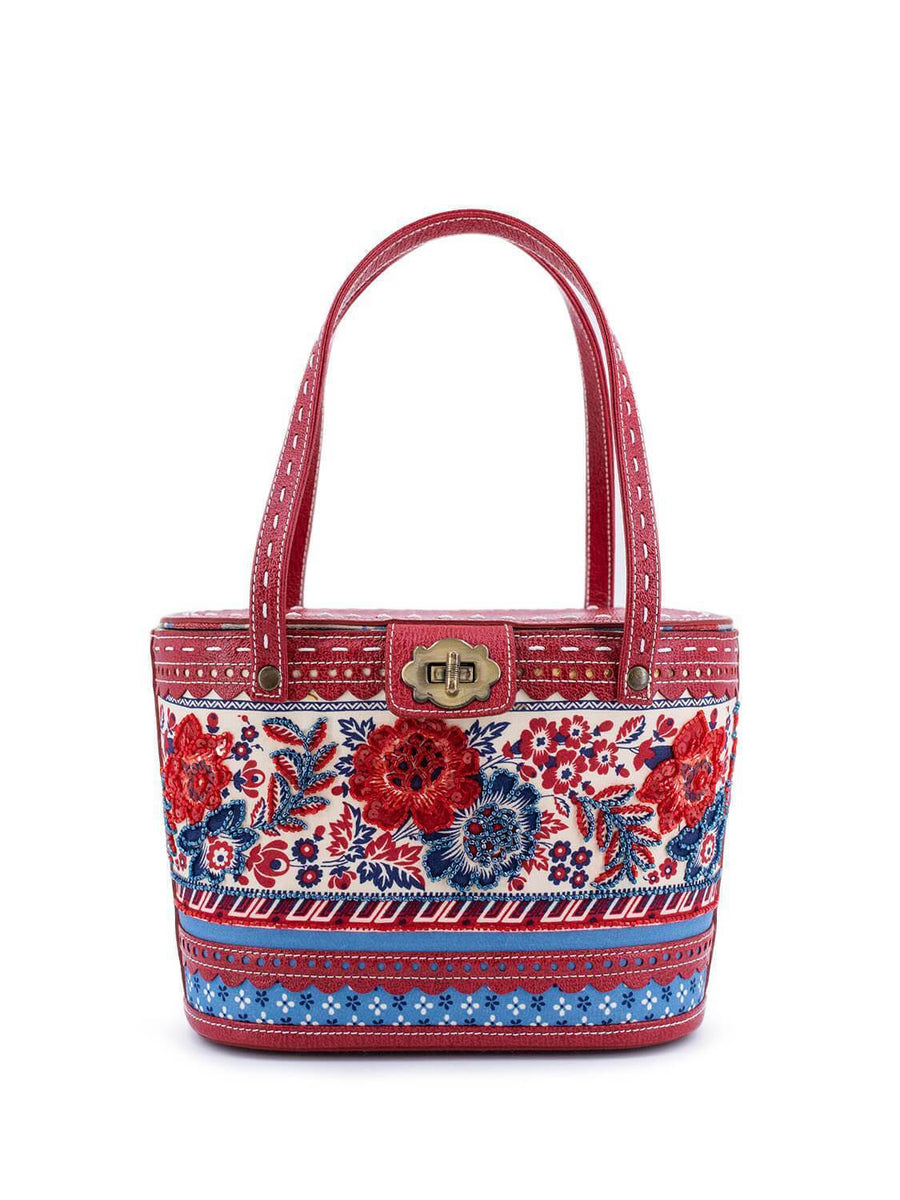 Isabella Fiore Vintage Embellished Flower Basket Bag Red