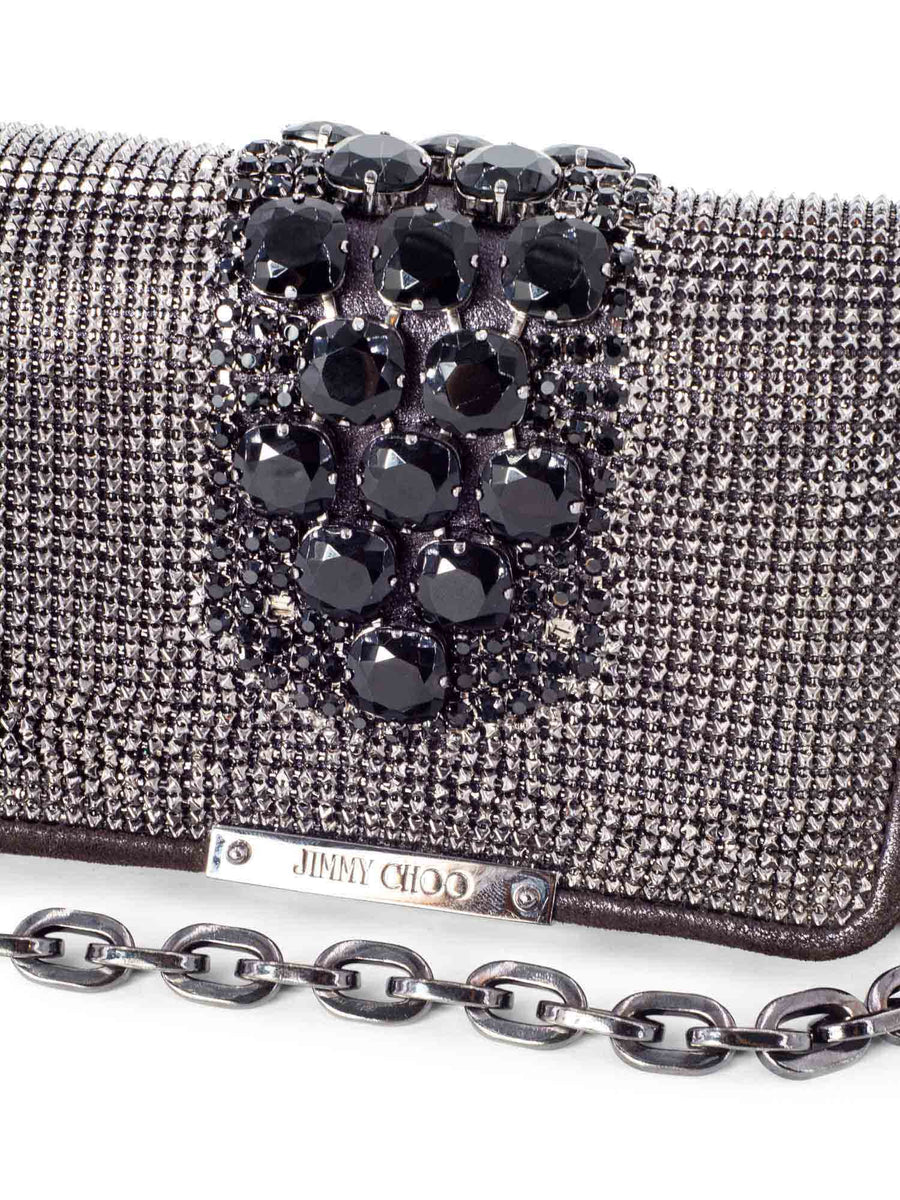 Jimmy Choo Leather Metal Mesh Crystal Mini Bag Brown