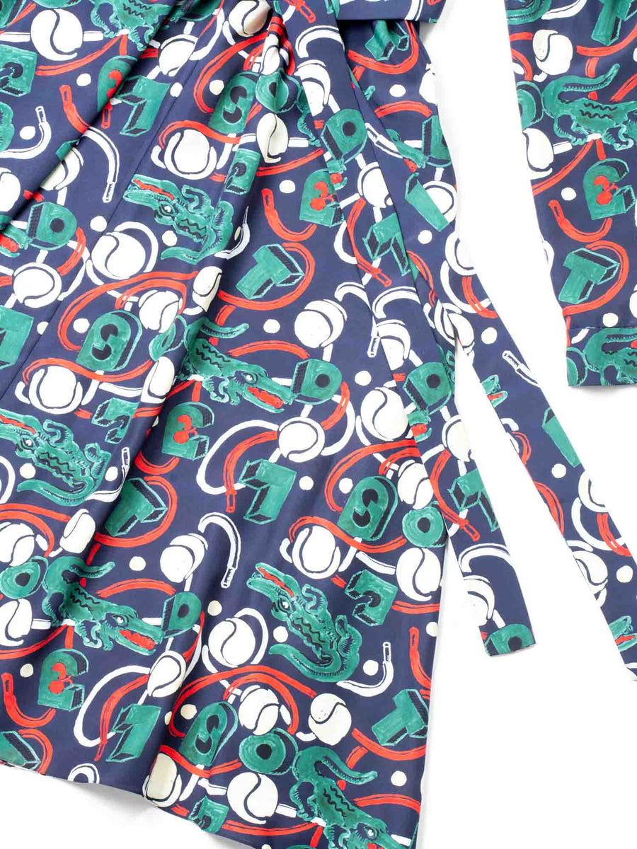 Lacoste Runway Crocodile Print Belted Maxi Dress Navy