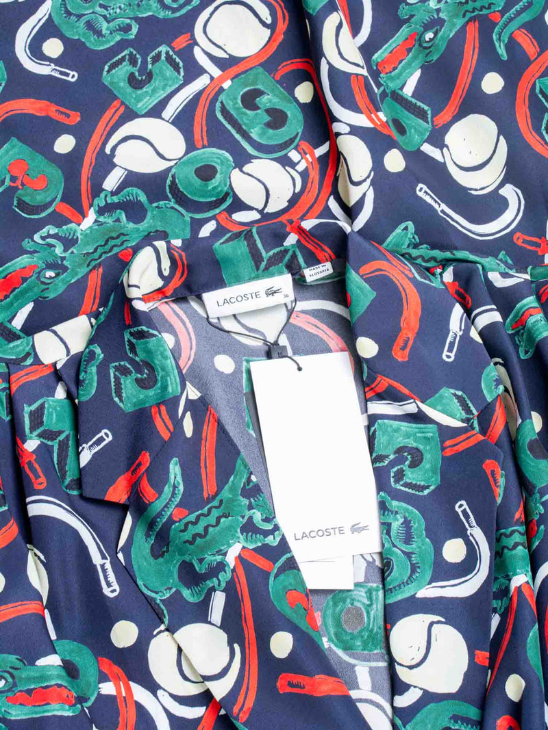 Lacoste Runway Crocodile Print Belted Maxi Dress Navy-designer resale