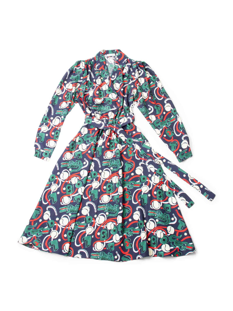 Lacoste Runway Crocodile Print Belted Maxi Dress Navy-designer resale