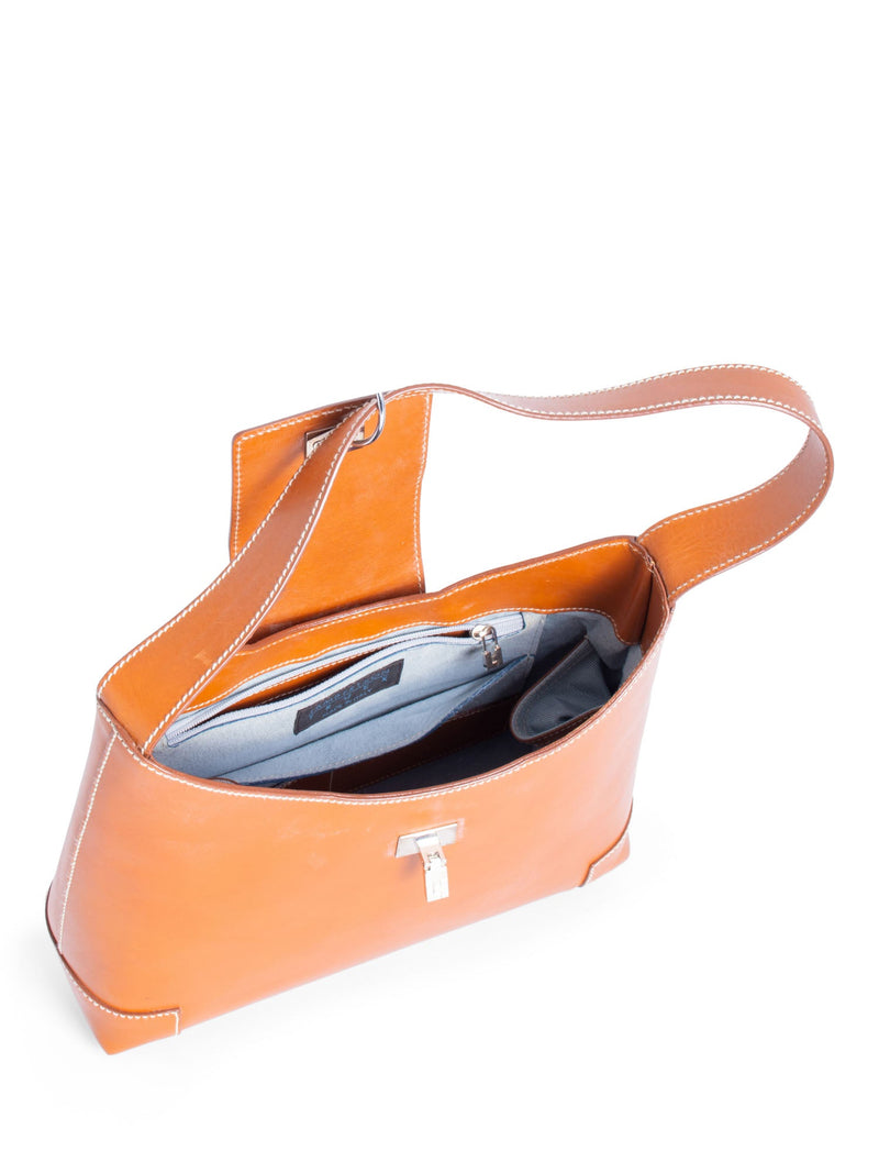 Lambertson Truex Leather Flap Shoulder Bag Cognac Brown-designer resale