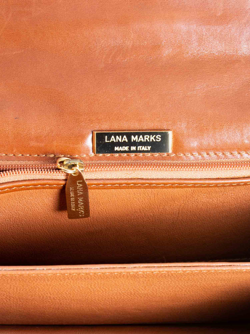 Lana Marks Shiny Crocodile Tortoiseshell Flap Messenger Bag Cognac-designer resale