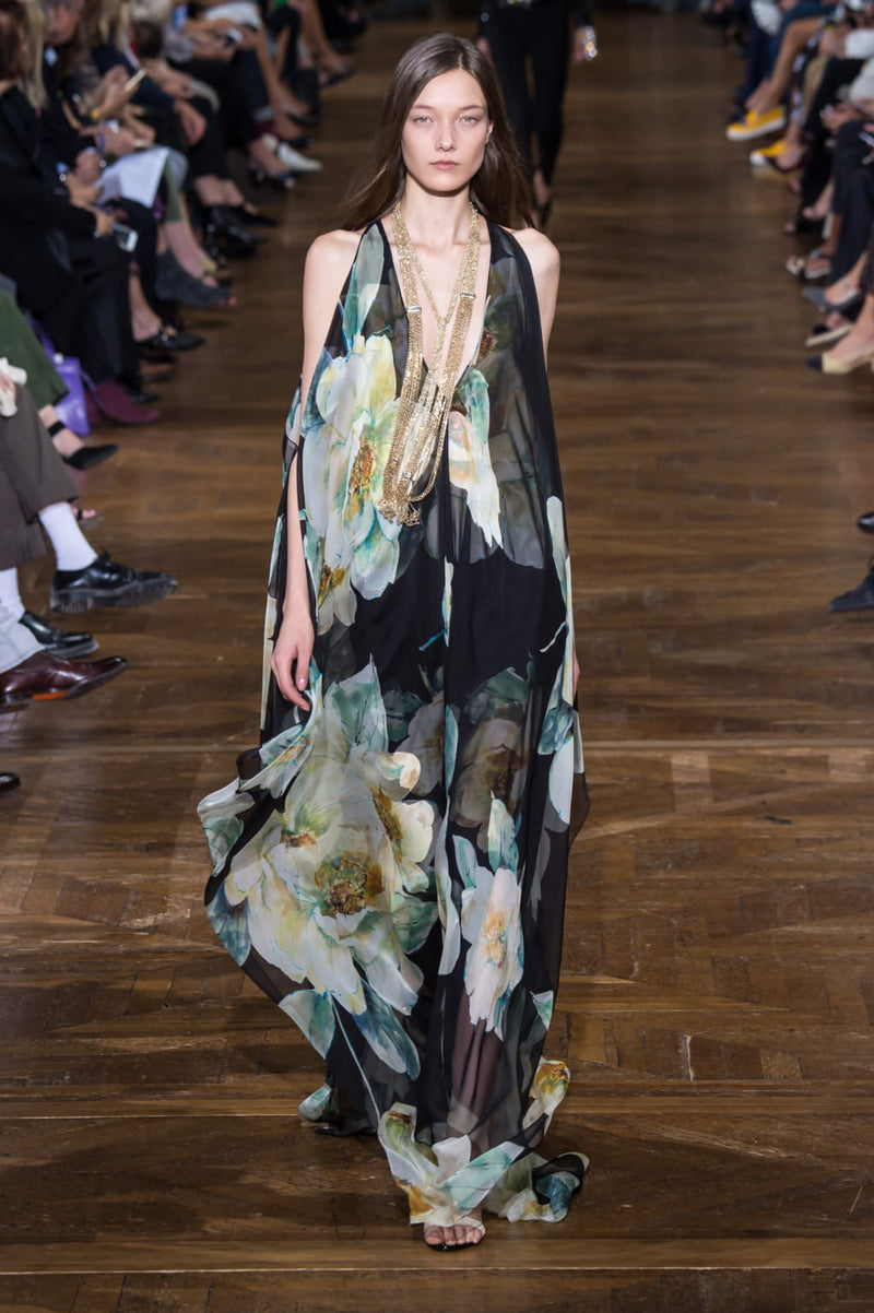 Lanvin Summer 2017 Chiffon Silk Floral Maxi Dress Black-designer resale