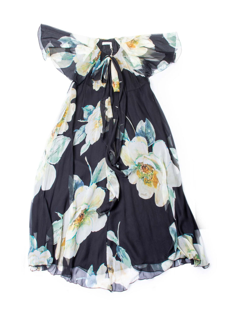 Lanvin Summer 2017 Chiffon Silk Floral Maxi Dress Black-designer resale