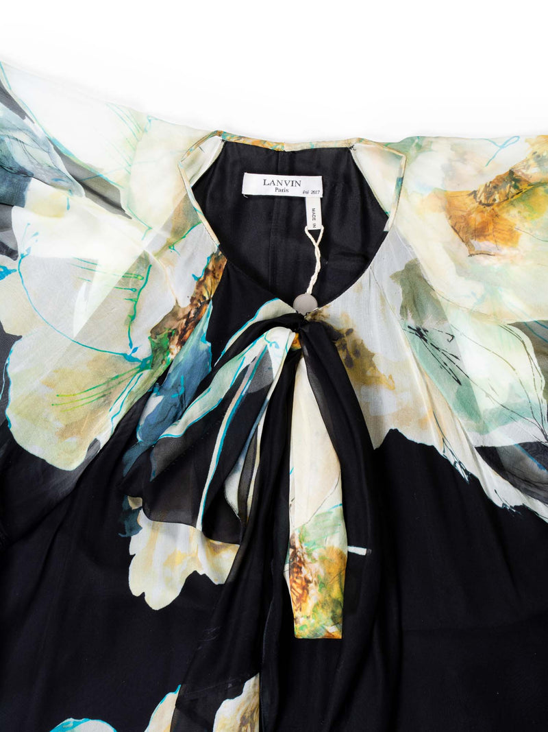 Lanvin Summer 2017 Chiffon Silk Floral Maxi Dress Black-designer resale