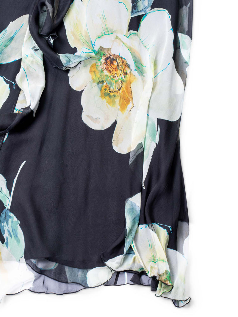 Lanvin Summer 2017 Chiffon Silk Floral Maxi Dress Black-designer resale