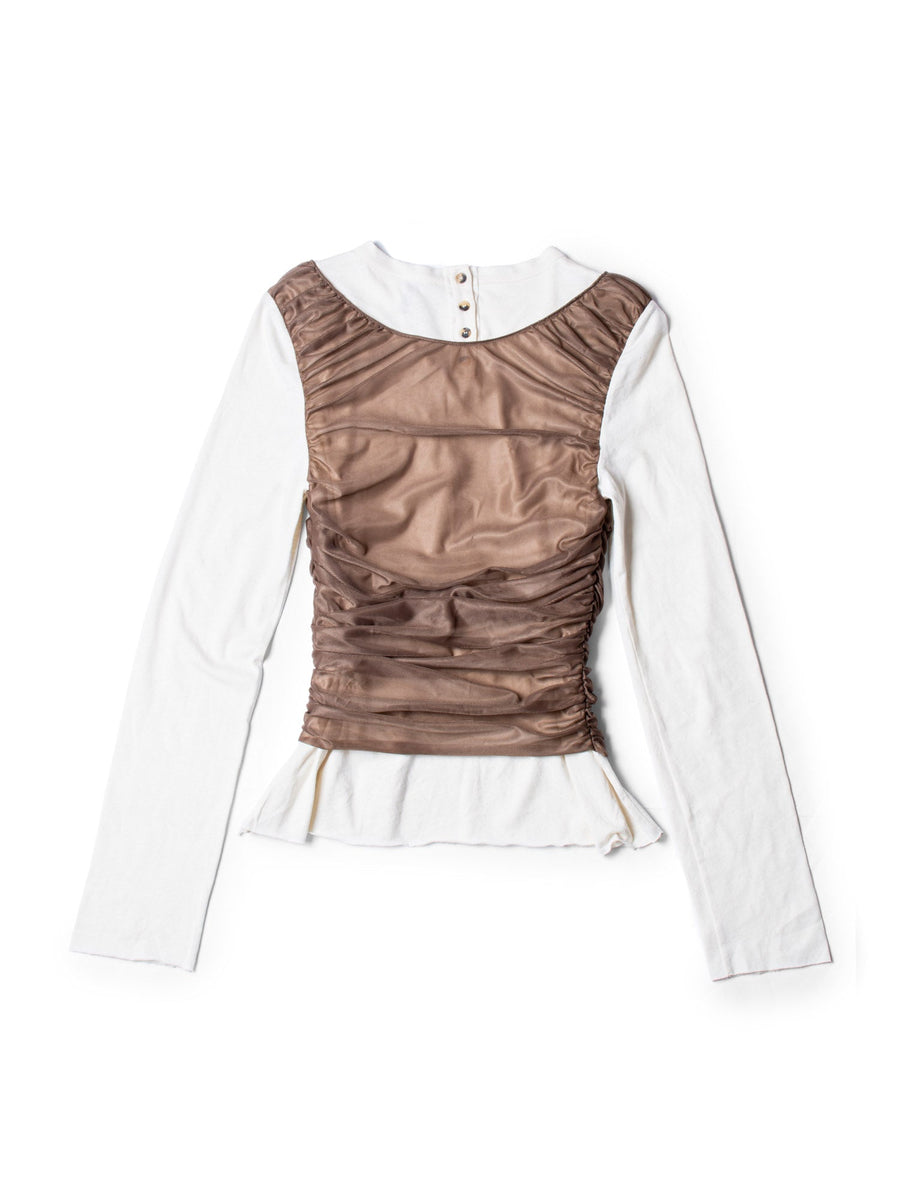 Loewe Cotton Chiffon Layered Long Sleeve Top Brown Ivory